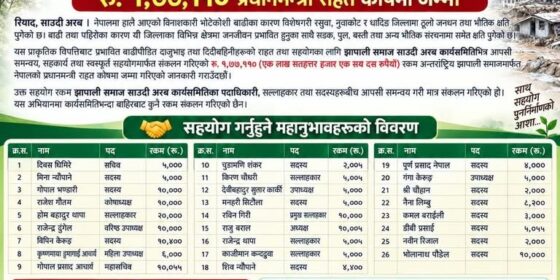 भोटेकोशी बाढीपीडितका लागि झापाली समाज साउदी अरबको १ लाख ७७ हजार सहयोग
